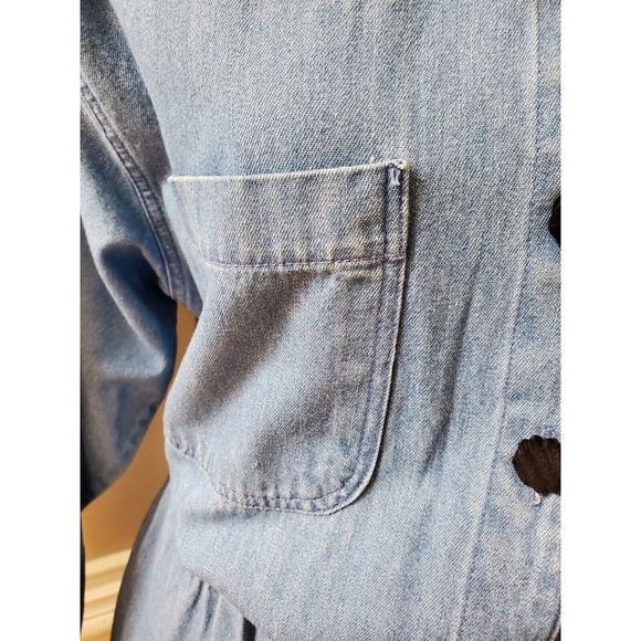 Vintage Fads Solid Blue 100% Cotton Collared Long Sleeve Casual Maxi Dress 12 - Picture 5 of 12